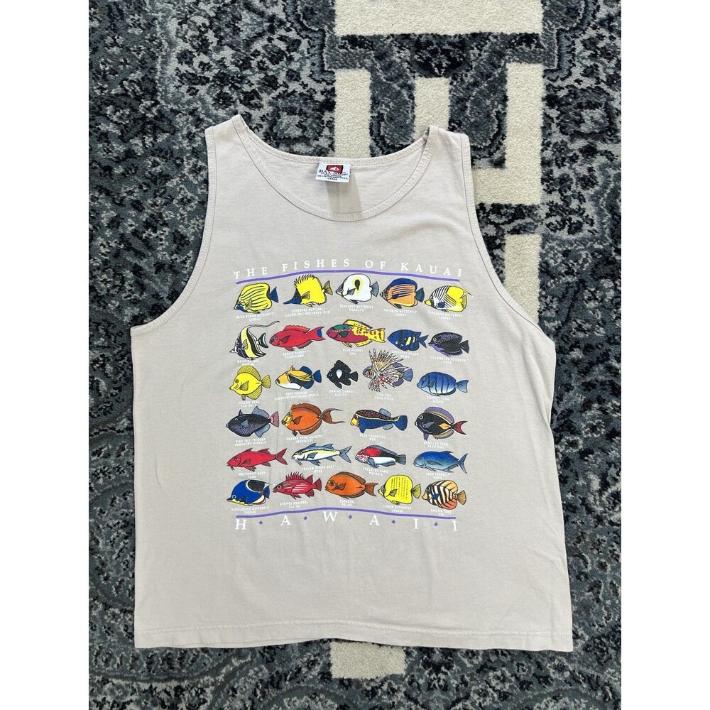 Vintage Bayside Brand Hawaiian Fish Tank Top TShirt Size Large Made In USA